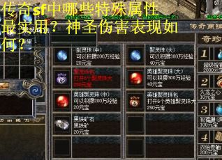 传奇sf中哪些特殊属性最实用？神圣伤害表现如何？